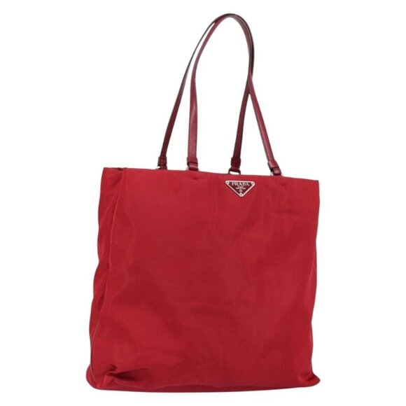 PRADA Tote Bag Nylon Red Silver